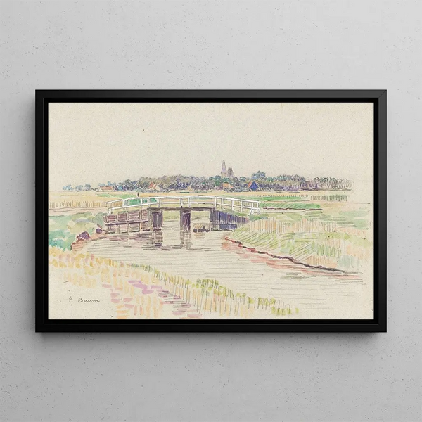 Landscape Painting with Bridge - Paul Baum — framed artwork on a wall