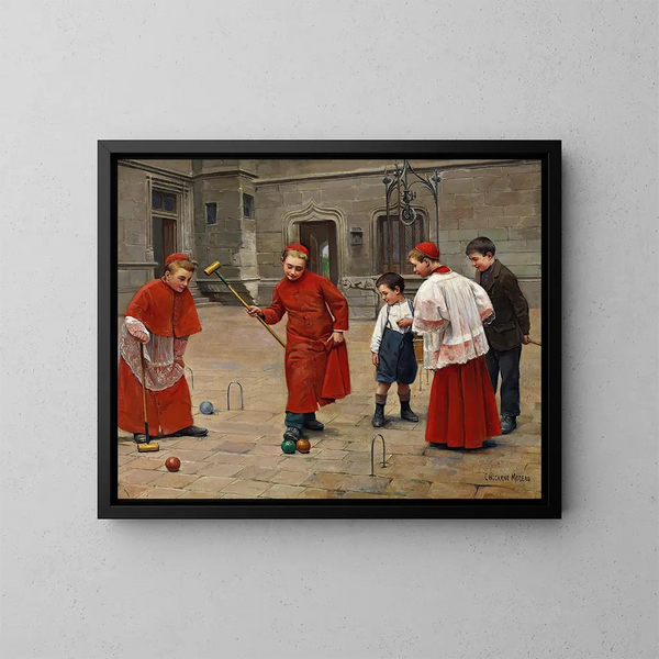 Croquet Playing - Paul Charles Chocarne-Moreau — framed artwork on a wall