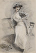 Madame Paris zittend op een bank - Paul César Helleu — weergave van het kunstwerk