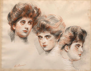 Paul Csar Helleu - Portrait dYvonne Avolle de face de profil  droite et  gauche.webp
