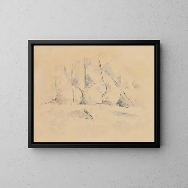 Bomen tussen rotsen - Paul Cézanne — ingelijst kunstwerk aan de muur