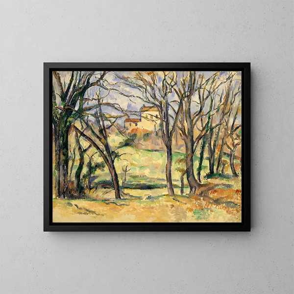 van bomen en huizen bij de Jas de Bouffan - Paul Cézanne — ingelijst kunstwerk aan de muur