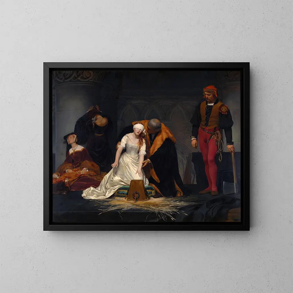 L'exécution de Lady Jane Grey à la Tour de Londres en 1554 - Paul Delaroche — ingelijst kunstwerk aan de muur