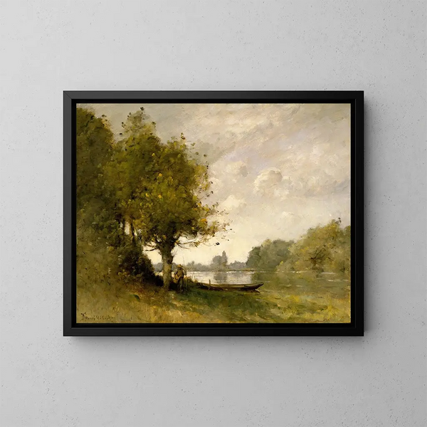 a pond near Nangis - Paul Désiré Trouillebert — framed artwork on a wall