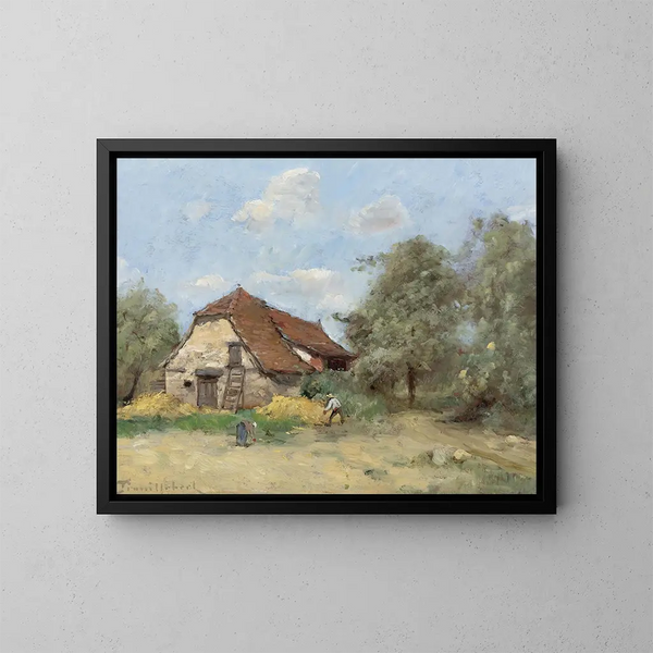 The Reaper near the farm - Paul Désiré Trouillebert — framed artwork on a wall