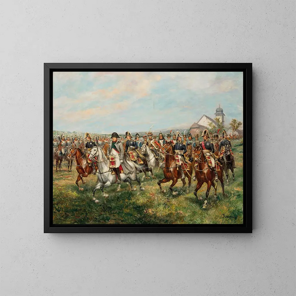 Napoleon at the Battle of Friedland on June 14, 1807 - Paul Émile Léon Perboyre — framed artwork on a wall