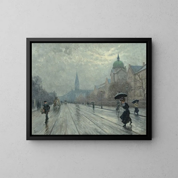 Een straat scène in Kopenhagen - Paul Fischer — ingelijst kunstwerk aan de muur
