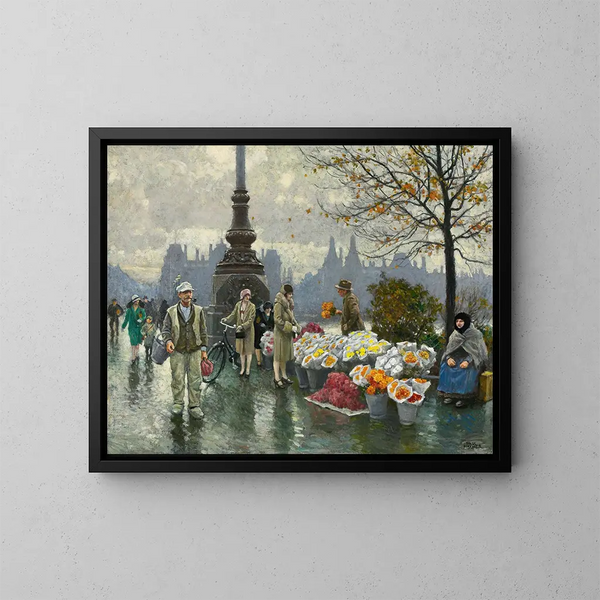 Vendeurs de fleurs au pont de la reine Louise à Copenhague - Paul Fischer — ingelijst kunstwerk aan de muur