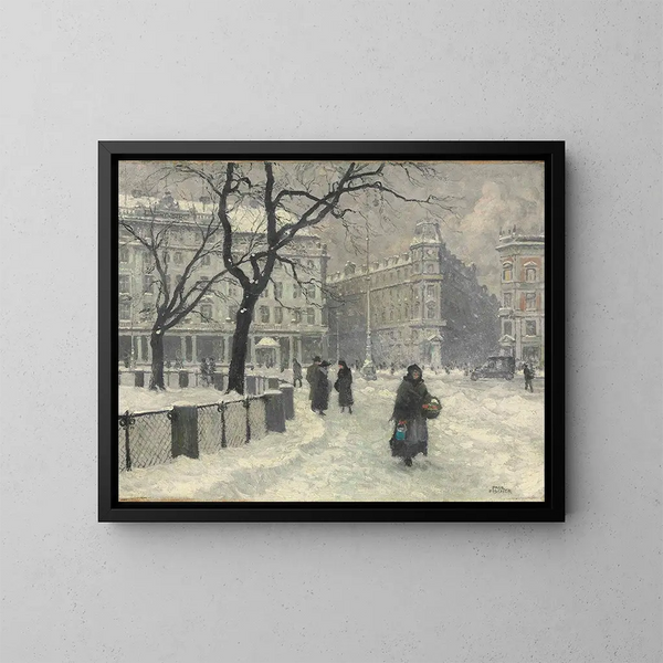 Kongens Nytorv in Kopenhagen in de winter - Paul Fischer — ingelijst kunstwerk aan de muur
