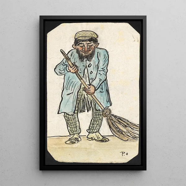 Man met bezem - Paul Franz Otto — ingelijst kunstwerk aan de muur