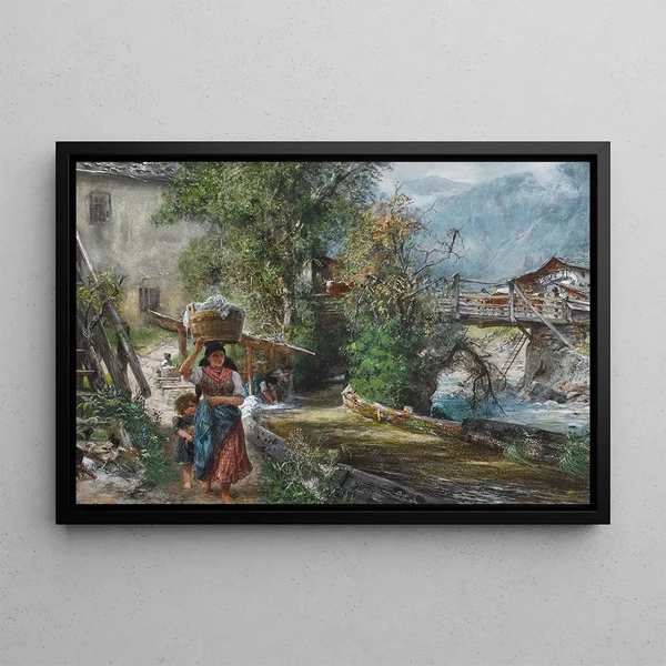 Lavandière dans la montagne - Paul Friedrich Meyerheim — framed artwork on a wall