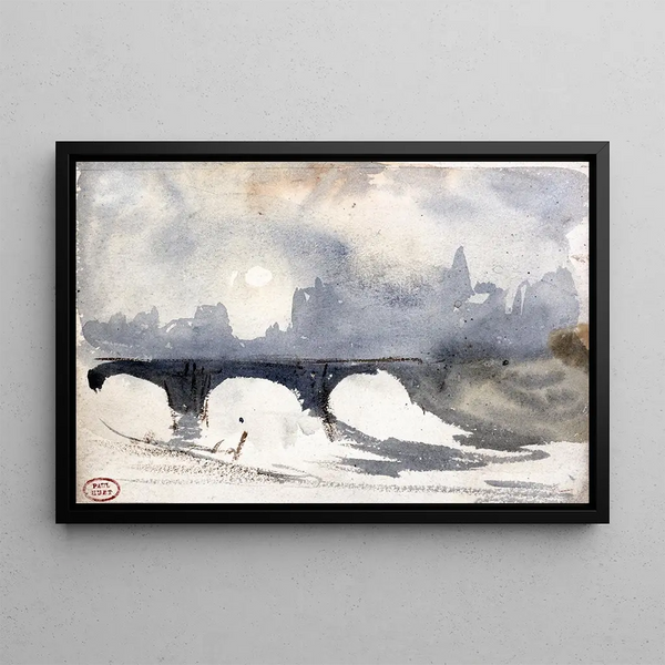 Winter Morning near the Pont Neuf - Paul Huet — framed artwork on a wall