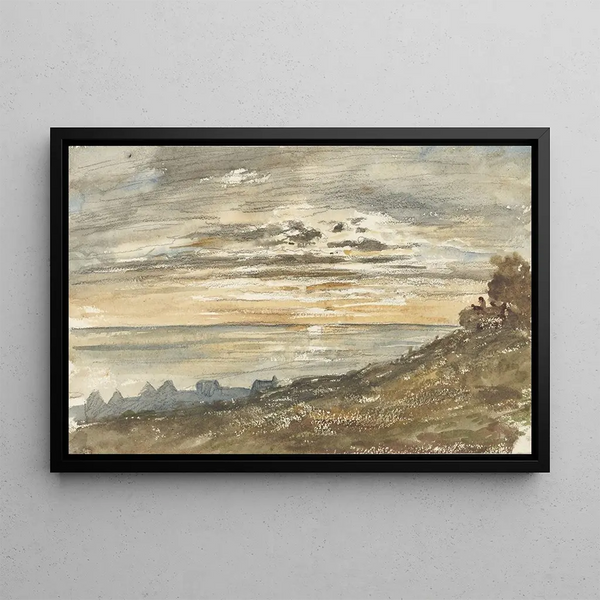 Sunset at Trouville - Paul Huet — framed artwork on a wall