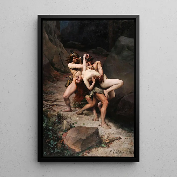 Enlèvement à l'âge de pierre - Paul Jamin — ingelijst kunstwerk aan de muur