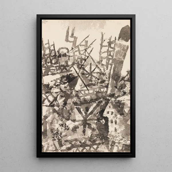La guerre traverse une localité - Paul Klee — ingelijst kunstwerk aan de muur