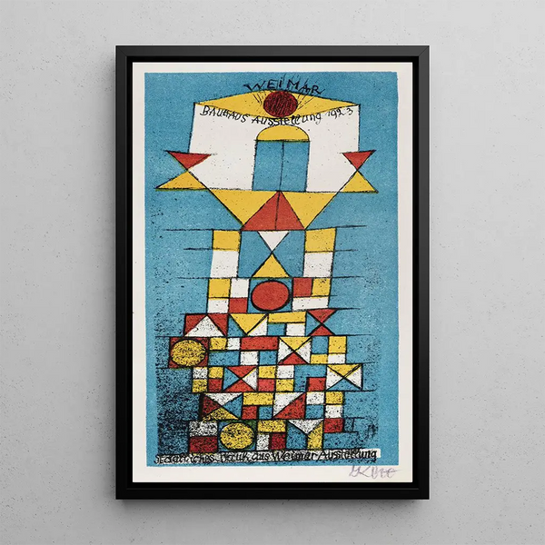ansichtkaart ter gelegenheid van de tentoonstelling van de vooraanstaande persoon in het Bauhaus - Paul Klee — ingelijst kunstwerk aan de muur