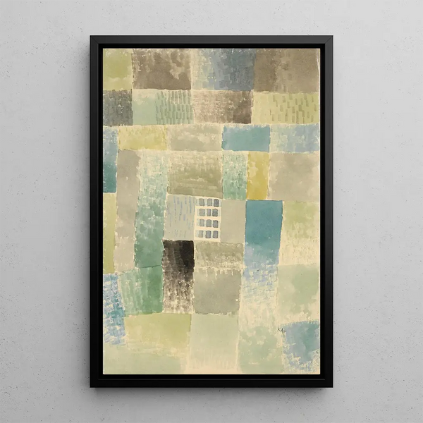 Eerste huis van een woonwijk - Paul Klee — ingelijst kunstwerk aan de muur