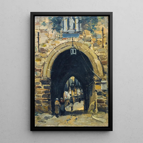 Medieval Gate Painting Dinan - Paul Lecomte — framed artwork on a wall