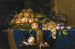 Natuurschilderij met perziken, druiven, pruimen en een goudkleurige strooier - Paul Ligeois — weergave van het kunstwerk