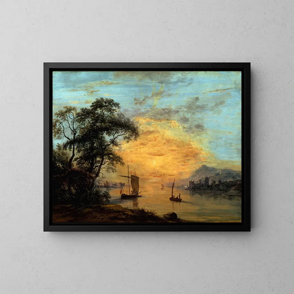 a Welsh sunset river landscape - Paul Sandby — framed artwork on a wall