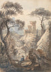 Italiaanse landschap met kasteel, waterval en vissers - Paul Sandby — weergave van het kunstwerk