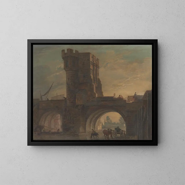 Old Bridge at Shrewsbury - Paul Sandby — framed artwork on a wall