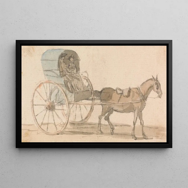 Paard en auto met kap - Paul Sandby — ingelijst kunstwerk aan de muur