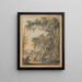 romantisch landschap schilderij, boeren aan de voet van een kasteel op een rots - Paul Sandby — ingelijst kunstwerk aan de muur