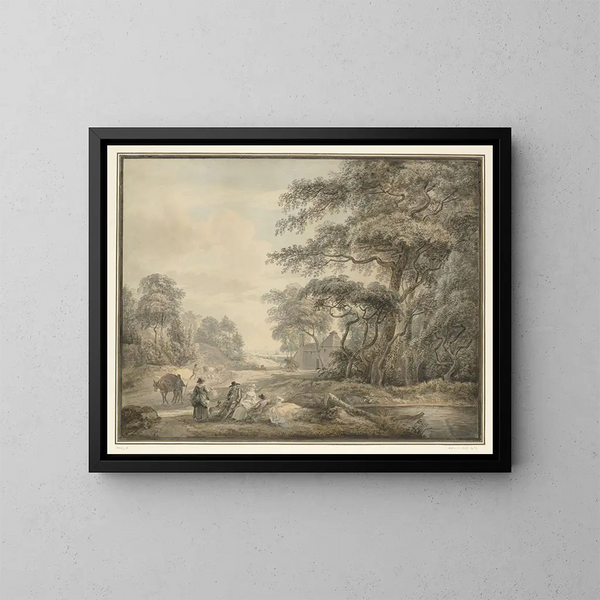 Voyageurs arrêtés dans un paysage boisé - Paul Sandby — framed artwork on a wall