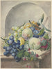 Morceau de fruit dans une niche sur une table en marbre prunes pêches raisins et mûres - Paul Theodor van Brussel — weergave van het kunstwerk