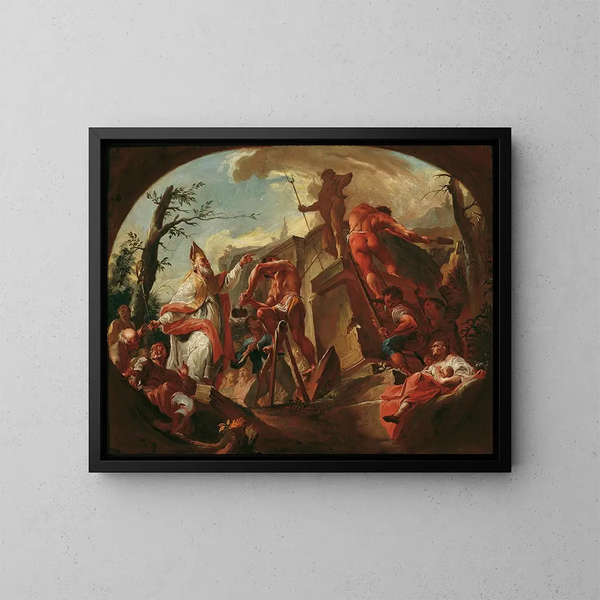 Le saint Cassien d'Imola renverse la statue de Pluton sur le sol - Paul Troger — framed artwork on a wall