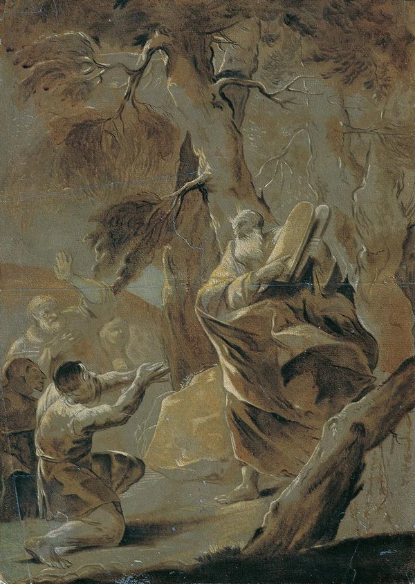 Moses bringing the Law from Mount Sinai - Paul Troger — framed artwork on a wall