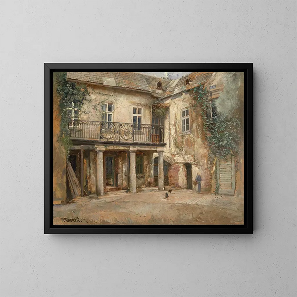Interior courtyard painting - Paul Unbereit — framed artwork on a wall