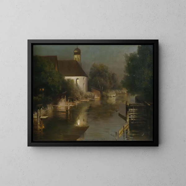 Cours d'eau avec chapelle de Fürstenfeldbruck - Paul Wilhelm Keller-Reutlingen — framed artwork on a wall
