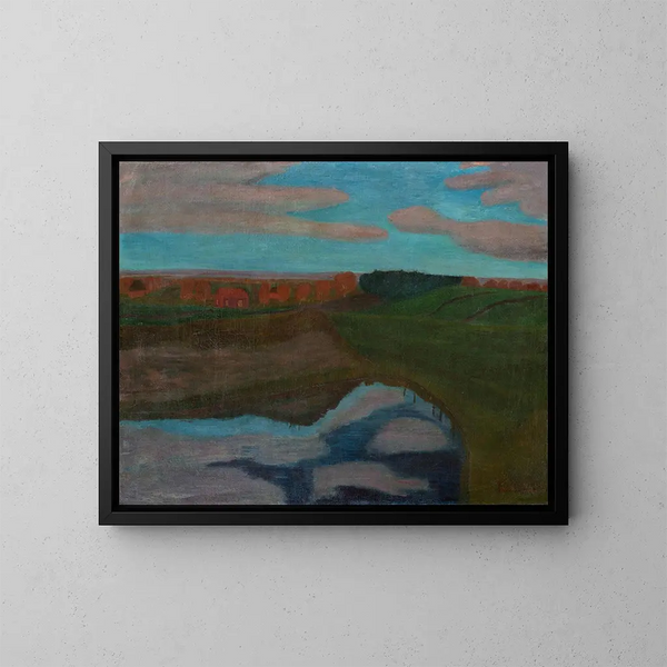 Autumn landscape at Weyerberg with temple - Paula Modersohn-Becker — framed artwork on a wall