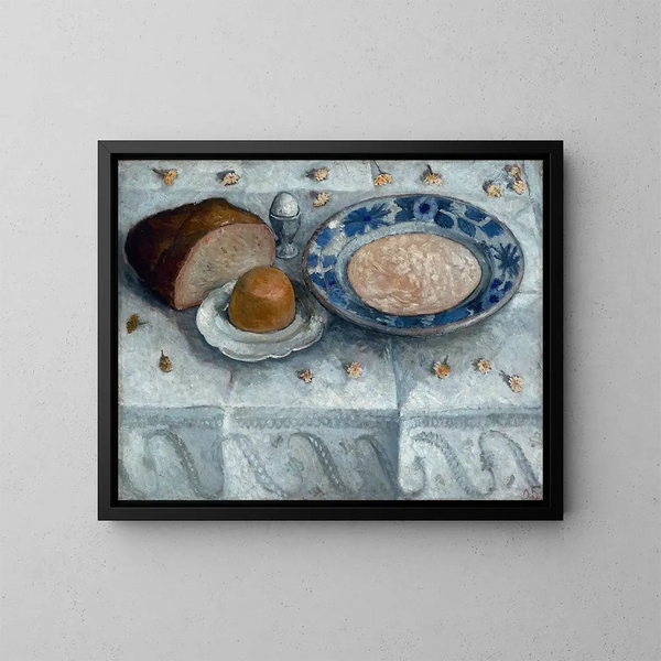 Still life with a breakfast of milk soup - Paula Modersohn-Becker — framed artwork on a wall