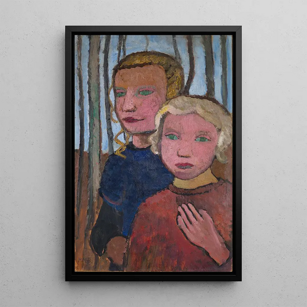 Two Girls in Front of Birches - Paula Modersohn-Becker — framed artwork on a wall
