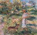 Landschap met vrouw in blauw en Zaza in Cagnes - Pierre-Auguste Renoir — weergave van het kunstwerk