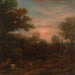 Klassiek landschap bij schemering - John Wootton — weergave van het kunstwerk