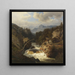 Landschapschilderij van een berglandschap met jager aan de rand van een woeste rivier - Leonhard Rausch — wandpresentatie van het kunstwerk