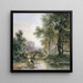 Landschapschilderij met weelderige bomen en een stenen brug over een rivier - Willem Roelofs — wandpresentatie van het kunstwerk