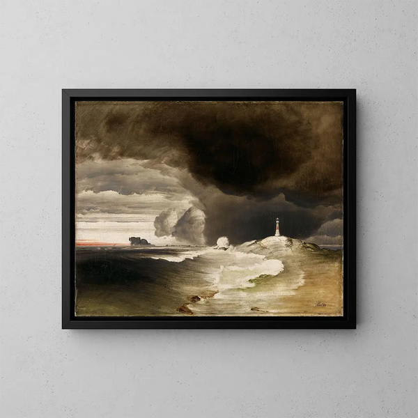 Lighthouse on the Norwegian coast - Peder Balke — framed artwork on a wall