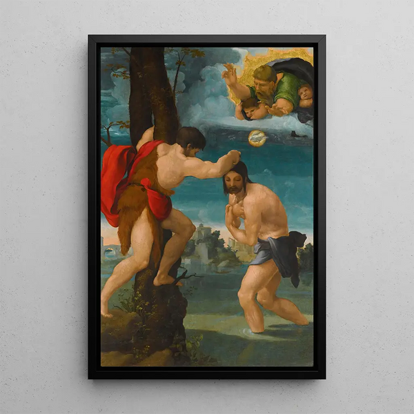 Het doopsel van Christus - Pedro Machuca — ingelijst kunstwerk aan de muur