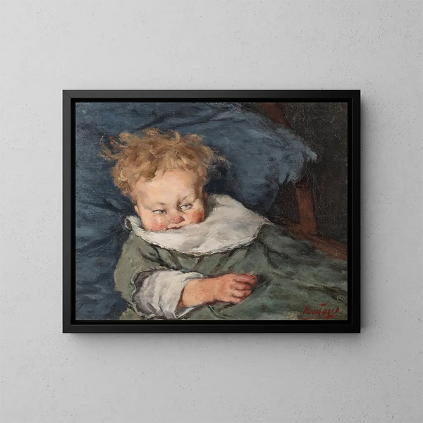 Child in a Cradle - Pericles Pantazis — framed artwork on a wall