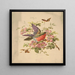 Scarlet and green parrot and wild roses - Louis Prang — framed artwork on a wall