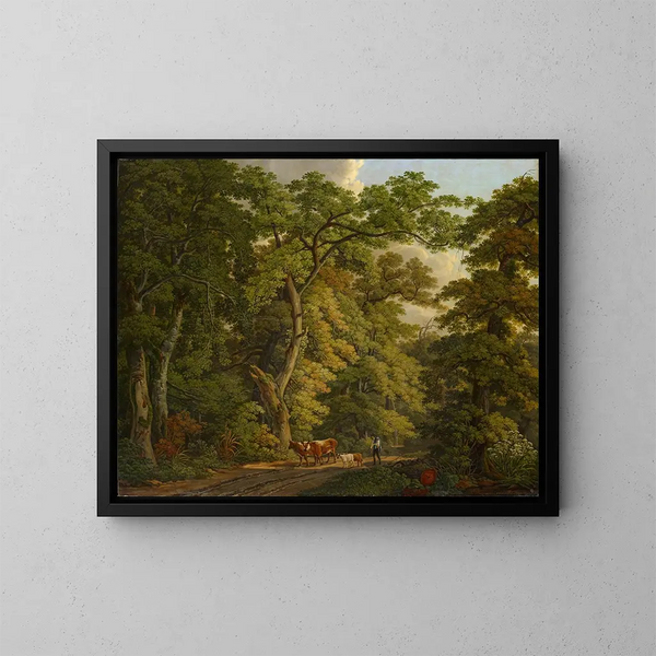 Farm Painting with Livestock in the Hard near Basel - Peter Birmann — framed artwork on a wall