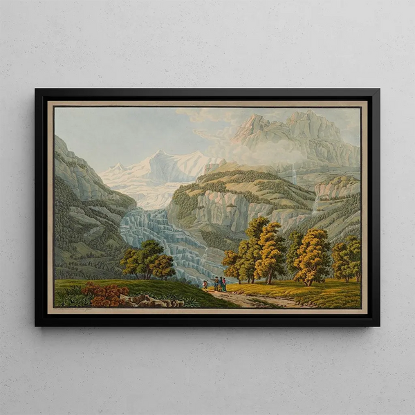 van het ondergaande gletsjer in Grindelwald in het kanton Bern - Peter Birmann — ingelijst kunstwerk aan de muur