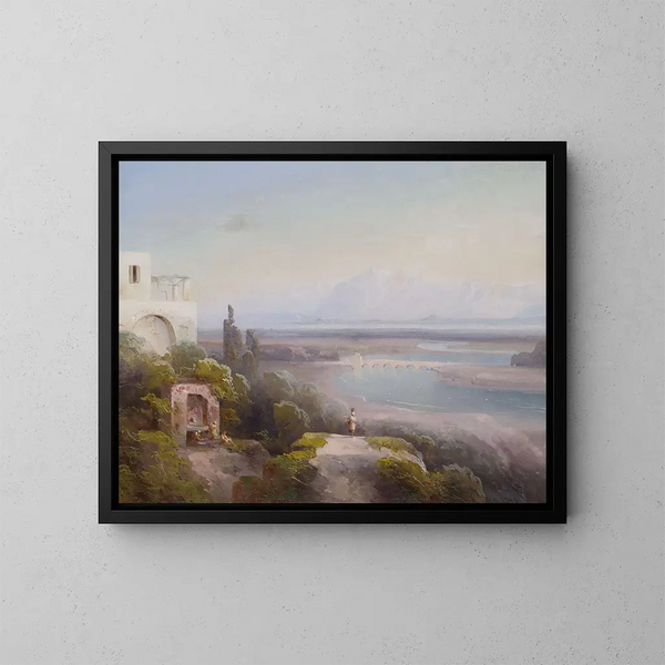 Italiaans landschap - Peter Conrad Schreiber — ingelijst kunstwerk aan de muur
