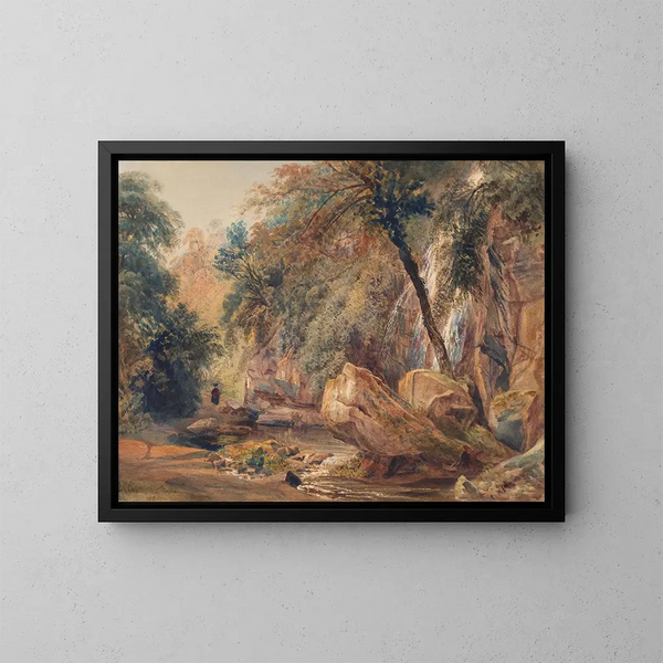 Cascade dans le Dingle à Badger Hall - Peter De Wint — framed artwork on a wall