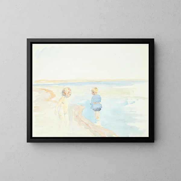 Burning Painting on the Beach - Peter Hansen — framed artwork on a wall